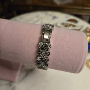 Vintage M.Z. Berger Style Marcasite & Silver-Tone Art Deco Watch Band